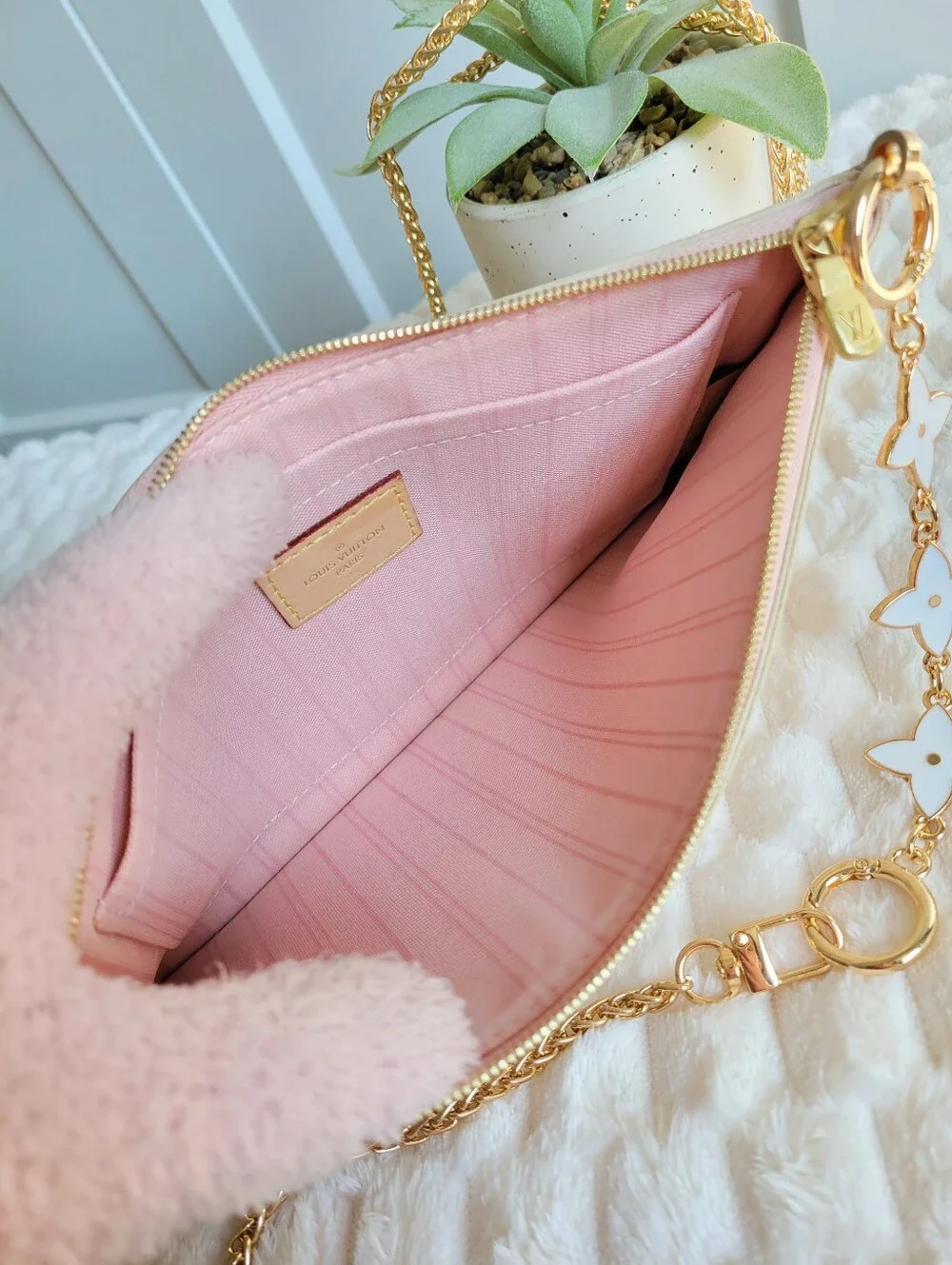 💕 Louis Vuitton Neverfull Mm/Gm Clutch Wristlet Damier Azur Rose Ballerine